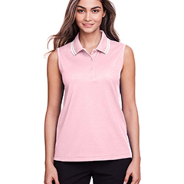 CrownLux Performance® Ladies&#39; Plaited Tipped Sleeveless Polo Thumbnail